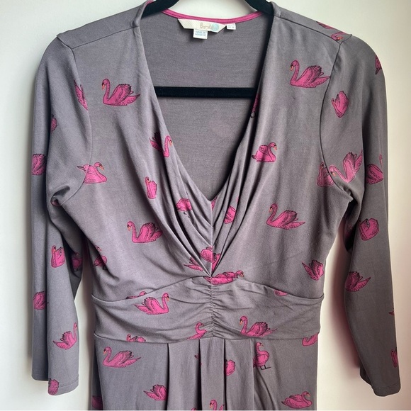 Boden Gray Ruched Sheath Dress with Pink Swans - Picture 5 of 16